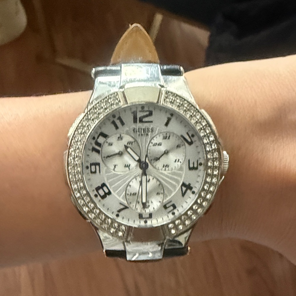 Guess Silver and Black Chronograph Watch